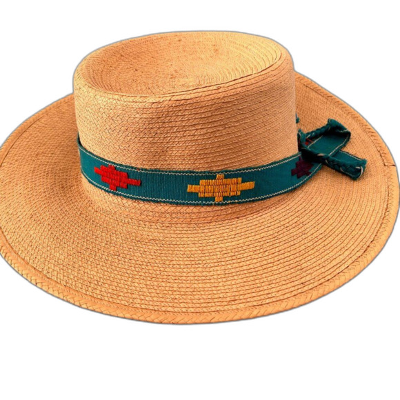 Vintage Palm Embroidered Banded Coastal Mexican Cowgirl Western Hat Summer Beach - Picture 4 of 8